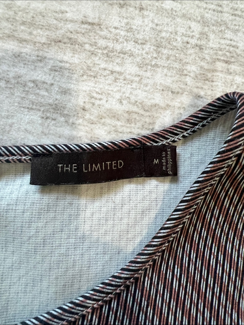 The Limited Brown & Black Pinstripe Peplum Belted Blouse - Picture 2 of 4